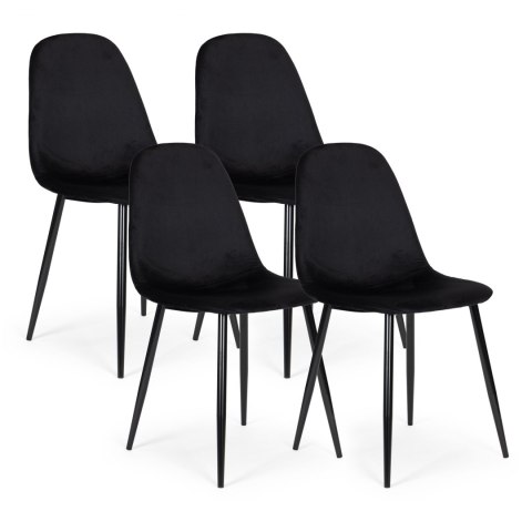 ModernHome Komplet 4 krzeseł welurowych krzesło do jadalni i salonu czarne ModernHome