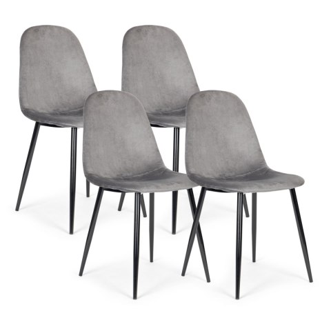 ModernHome Komplet 4 krzeseł welurowych krzesło do jadalni i salonu szare ModernHome